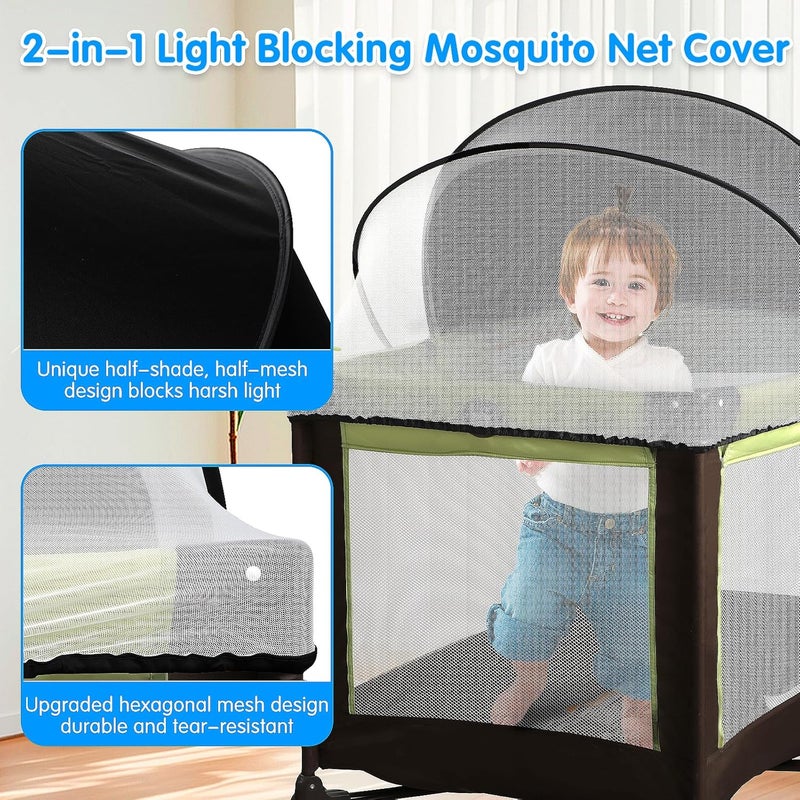 WANRU Pack N Play Tent Cover - Half-Blackout Mosquito Net for Crib & Playpen, Baby Bassinet Cover for Cats with 2-Way Zipper, Sun-Blocking Bug Net for Travel Crib (Black-Large) - Image 2